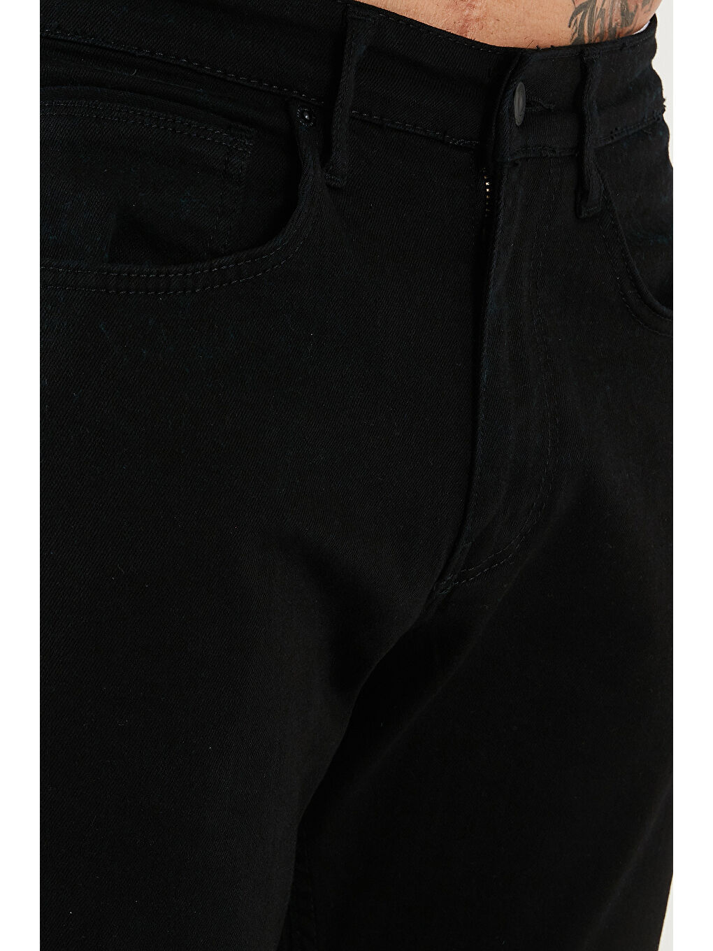 Siyah Streç Pamuklu Comfort Fit Yüksek Bel Boru Paça Jeans 4412C01TEXAS-4