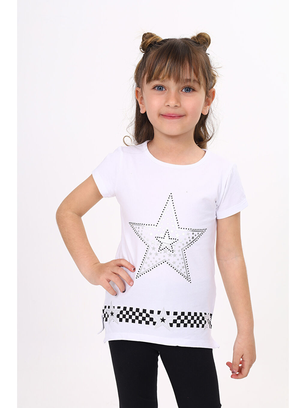 Toontoykids Beyaz Kız Çocuk T-Shirt Yıldız Baskı - 1