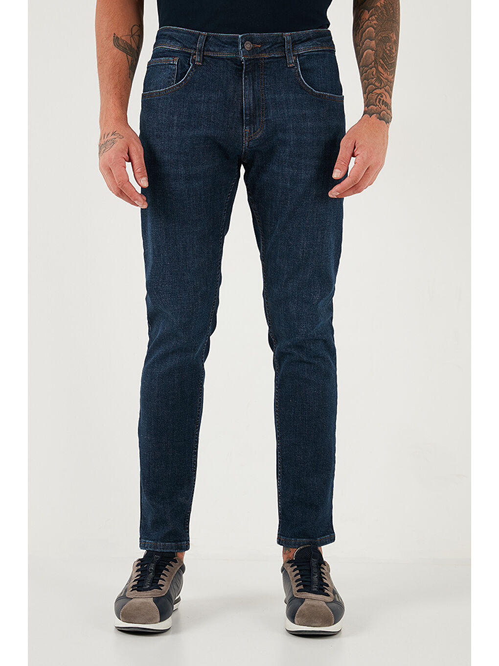 Lacivert Pamuklu Slim Fit Yüksek Bel Dar Paça Jeans 3300C41TOKYO-1
