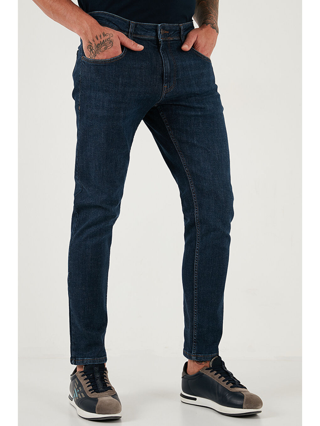 Lacivert Pamuklu Slim Fit Yüksek Bel Dar Paça Jeans 3300C41TOKYO-3