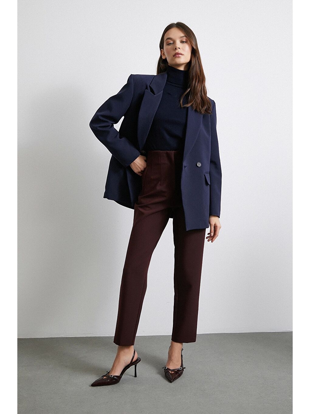 Skinny Kumaş Pantolon Bordo-2