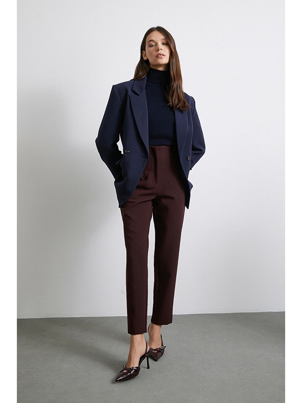 Skinny Kumaş Pantolon Bordo-4