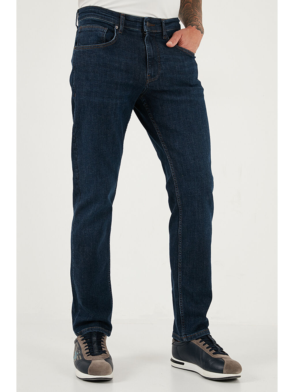 Lacivert Streç Pamuklu Comfort Fit Yüksek Bel Boru Paça Jeans 4413C41TEXAS-2