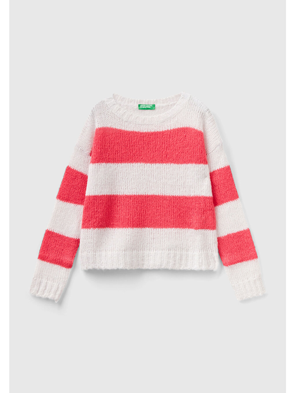 Kız Çocuk Pembe Yatay Şeritli Crop Sweatshirt