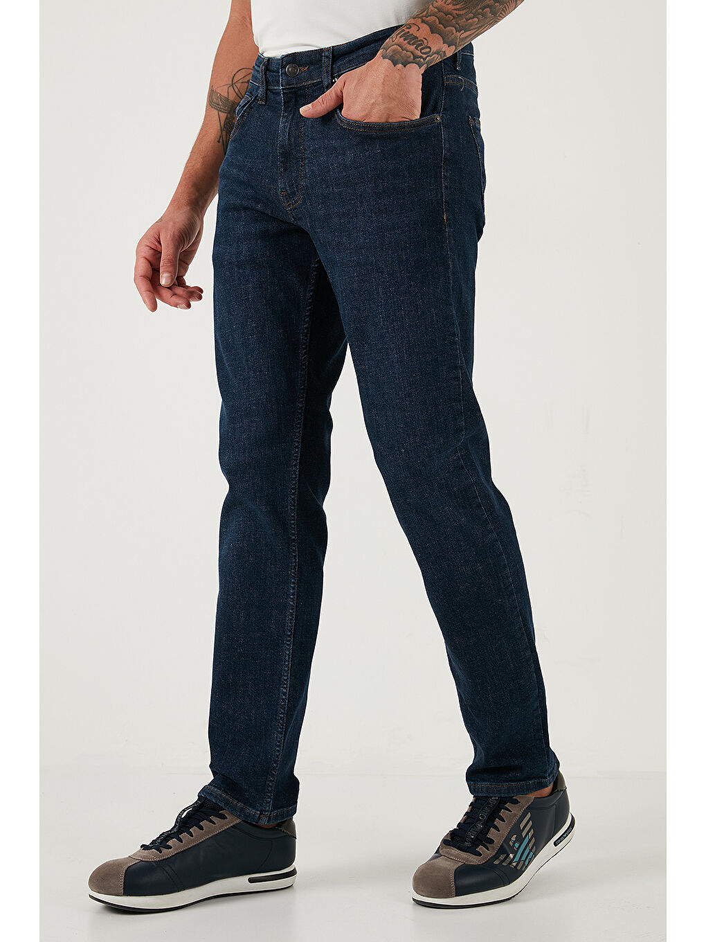 Lacivert Streç Pamuklu Comfort Fit Yüksek Bel Boru Paça Jeans 4413C41TEXAS-3