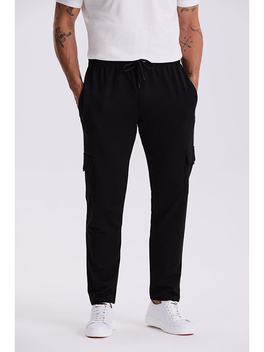Siyah Slim Fit Cepli Pamuklu Elastanlı Eşofman Altı