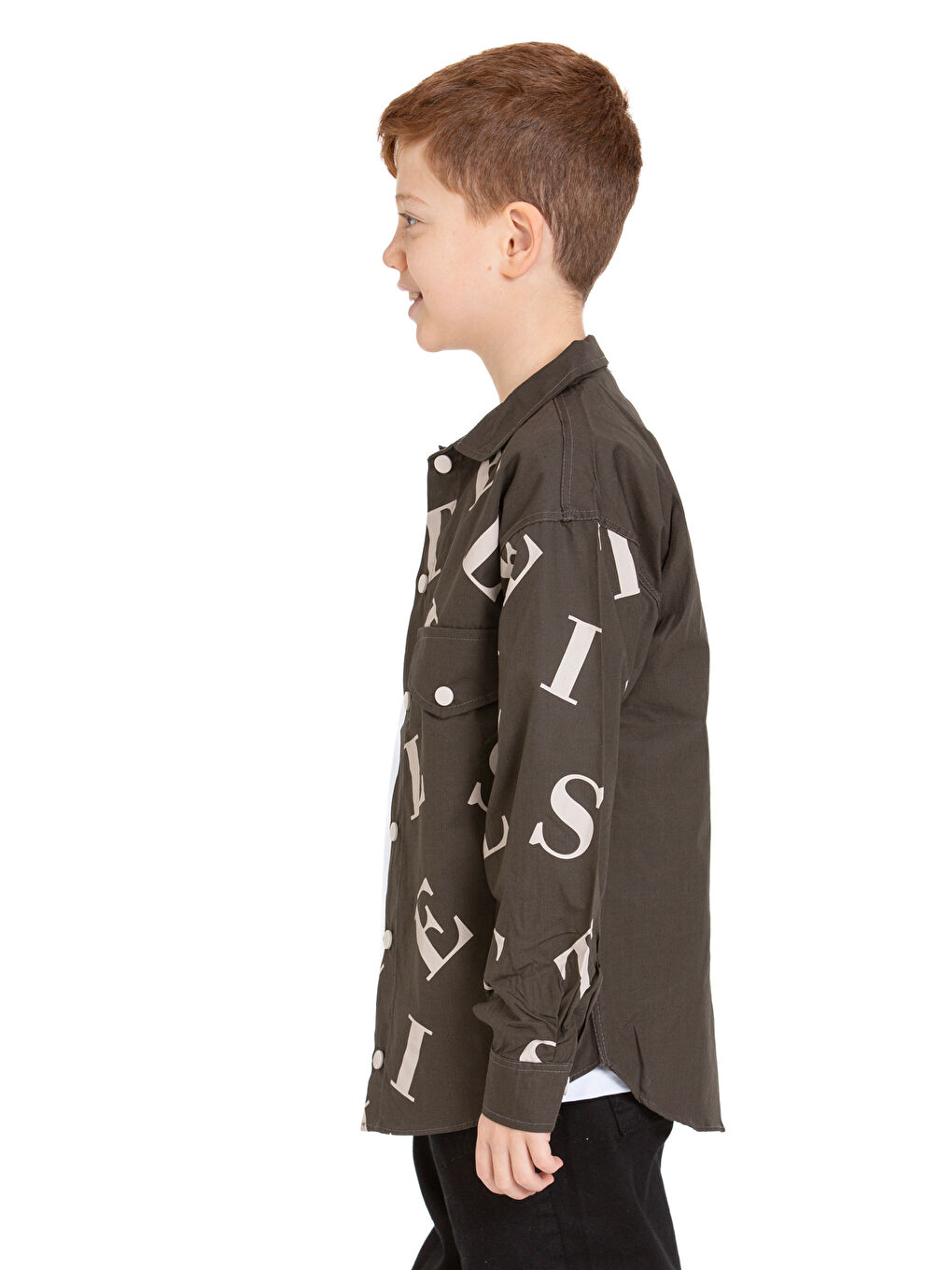 Haki Erkek Çocuk 2'li Takım (%100 Poplin Pamuk Gömlek+Tişört) P1080-3