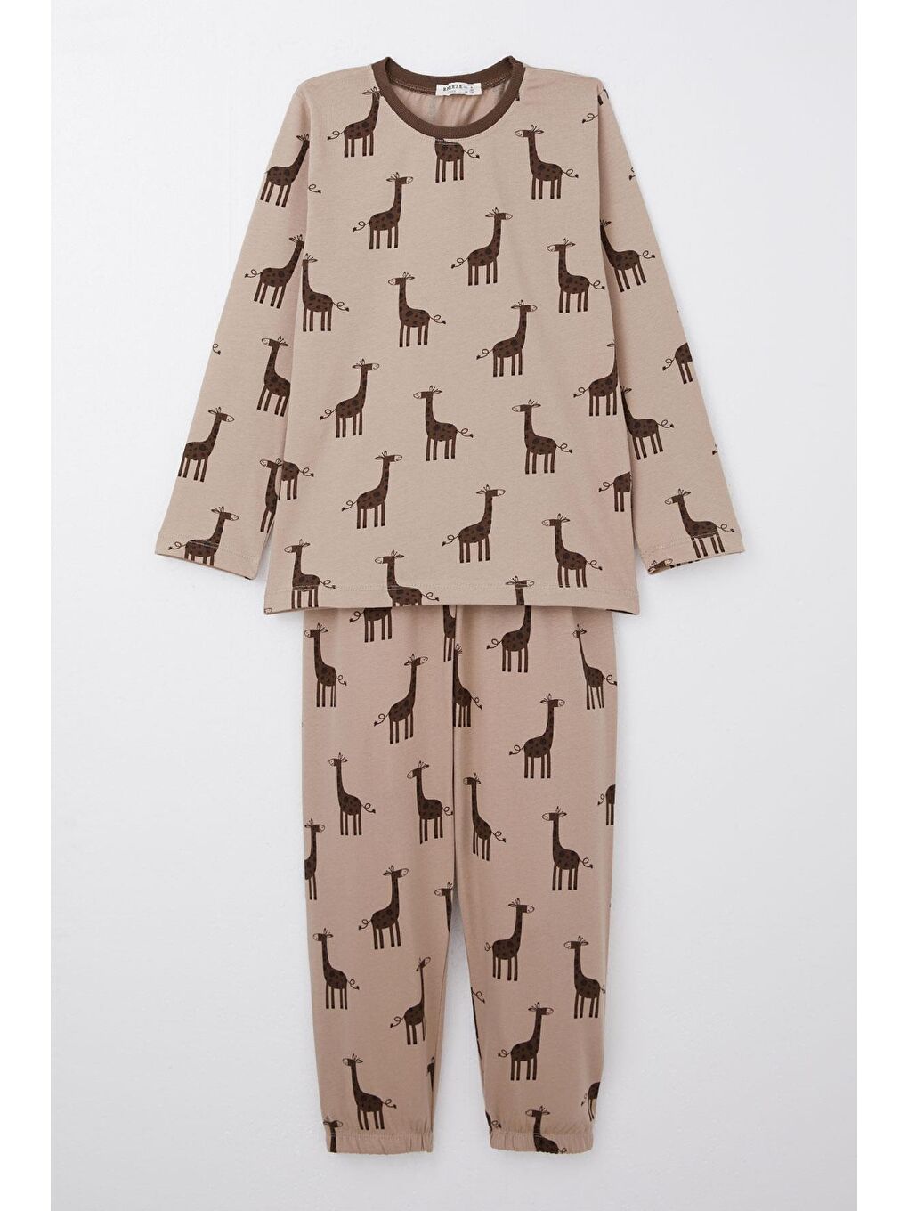 Erkek Çocuk Pijama Takımı Sevimli Zürafa Desenli Açık Kahverengi (6 Yaş)