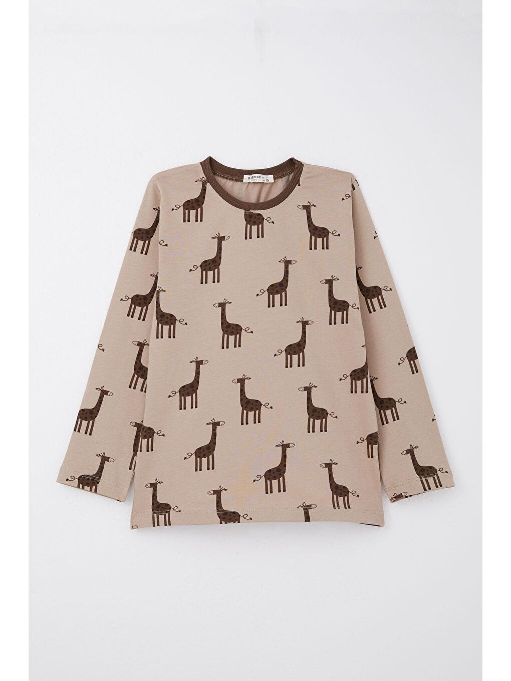 Erkek Çocuk Pijama Takımı Sevimli Zürafa Desenli Açık Kahverengi (6 Yaş)-1