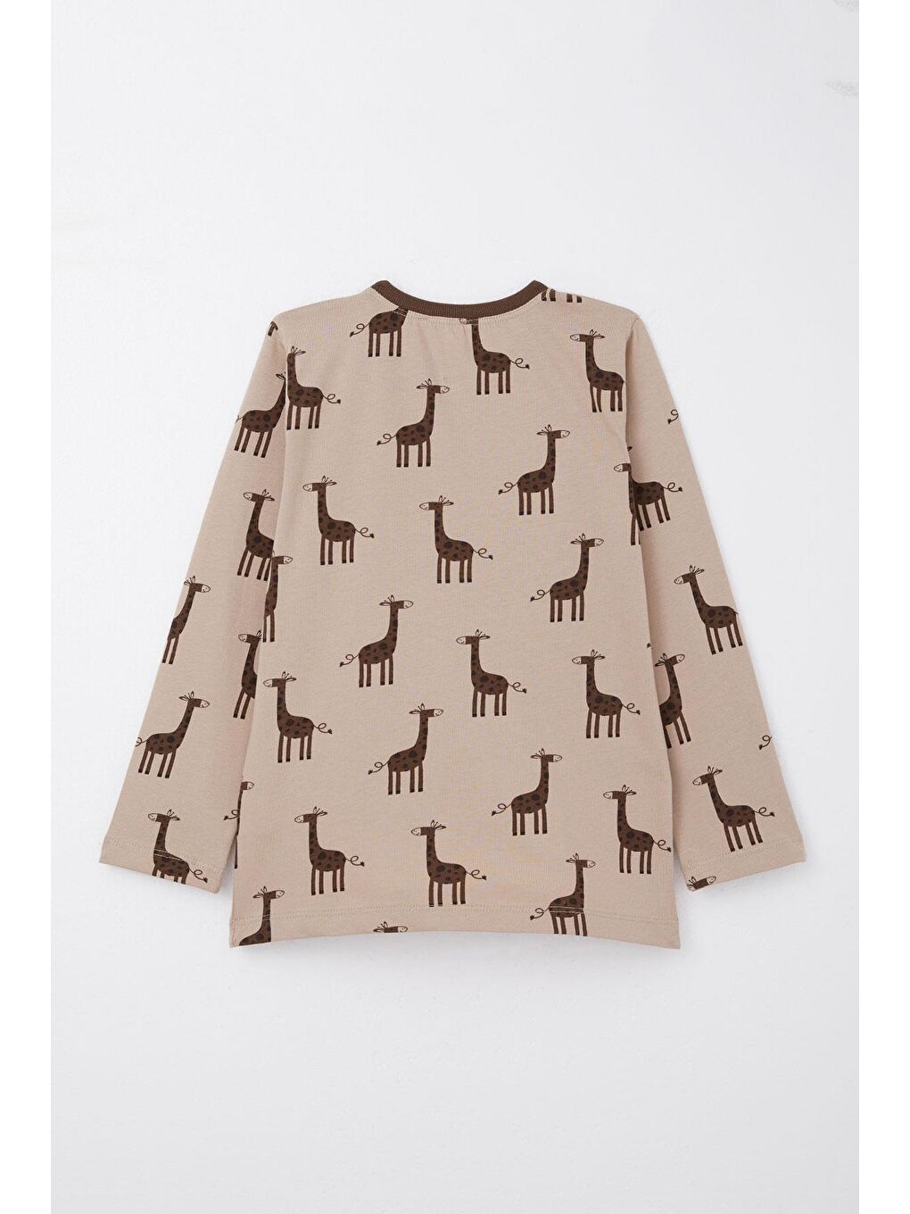 Erkek Çocuk Pijama Takımı Sevimli Zürafa Desenli Açık Kahverengi (6 Yaş)-3