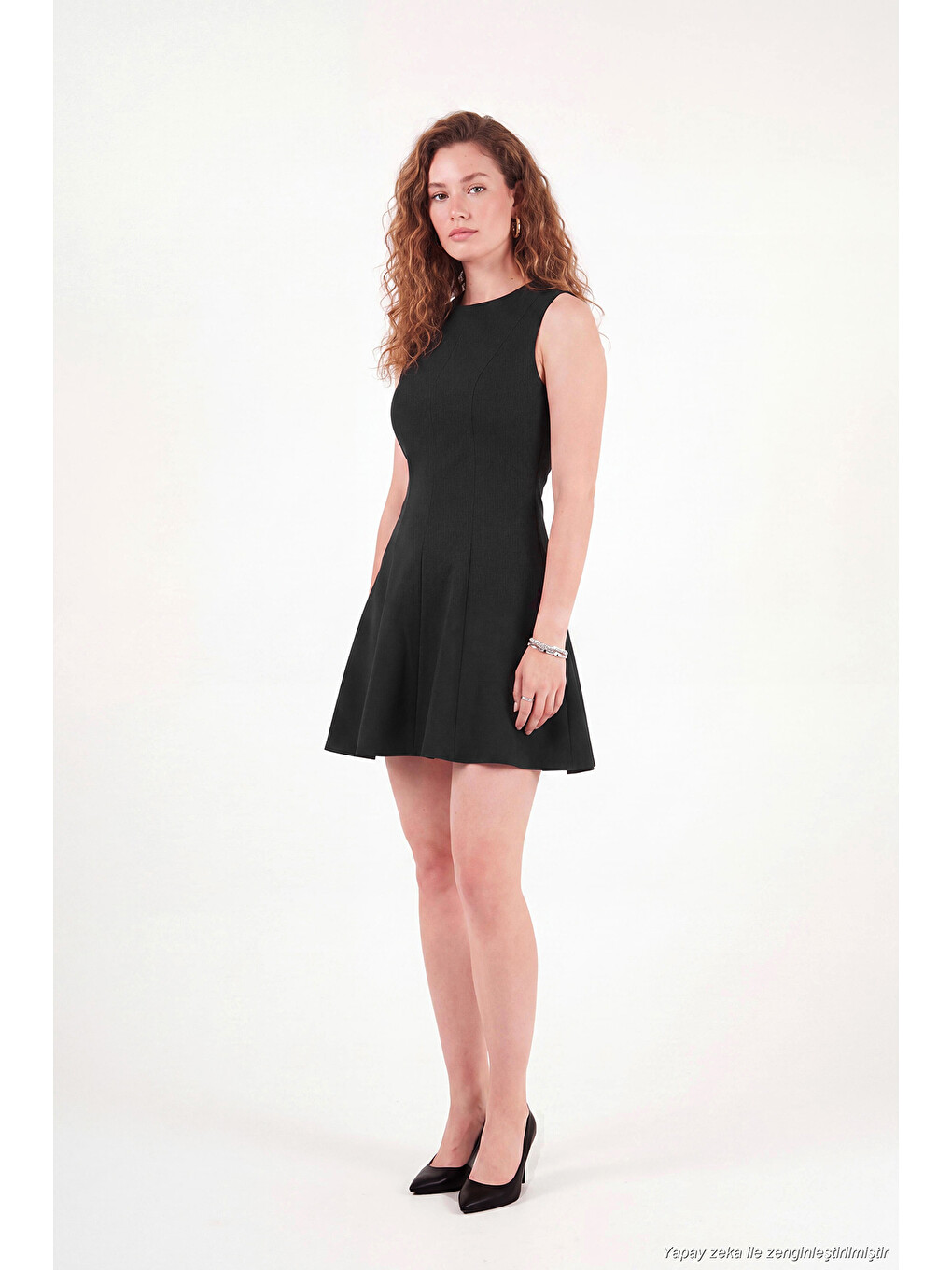 Siyah A Kesim Dikiş Detaylı Mini Boy Kadın Davet Elbise 6523003-2