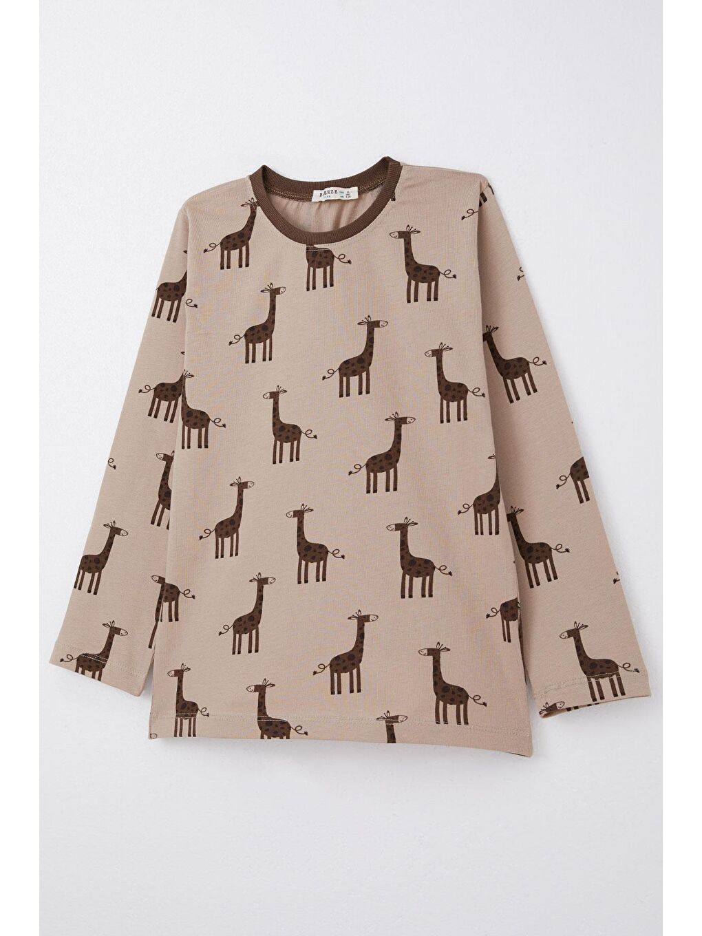 Erkek Çocuk Pijama Takımı Sevimli Zürafa Desenli Açık Kahverengi (6 Yaş)-5