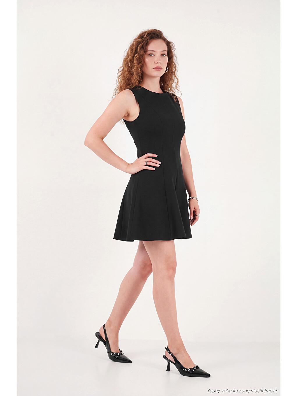 Siyah A Kesim Dikiş Detaylı Mini Boy Kadın Davet Elbise 6523003-3