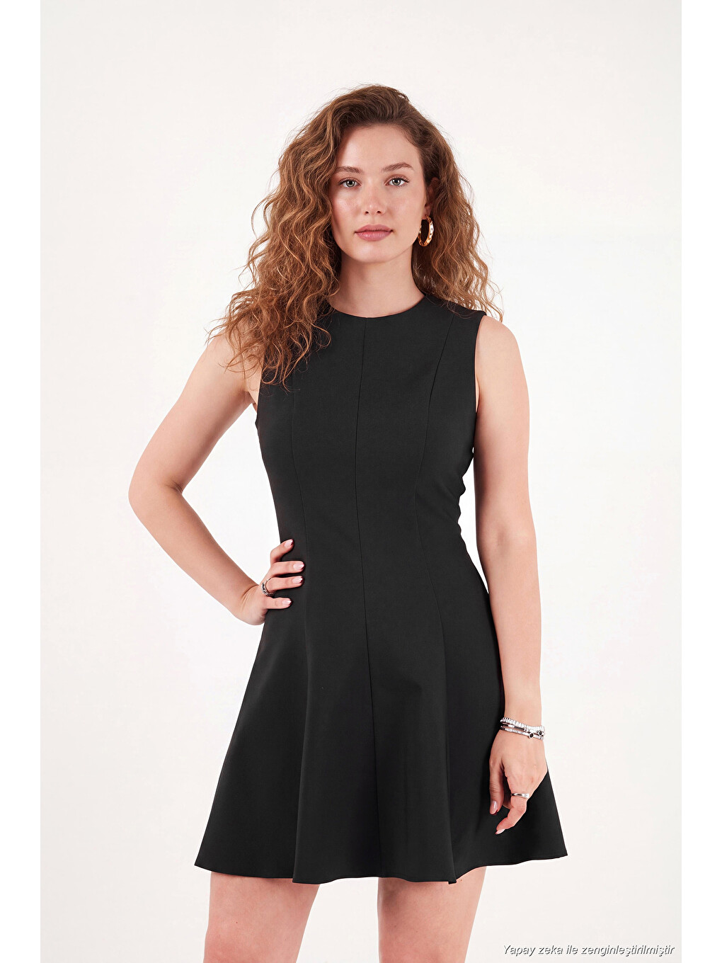 Siyah A Kesim Dikiş Detaylı Mini Boy Kadın Davet Elbise 6523003-5