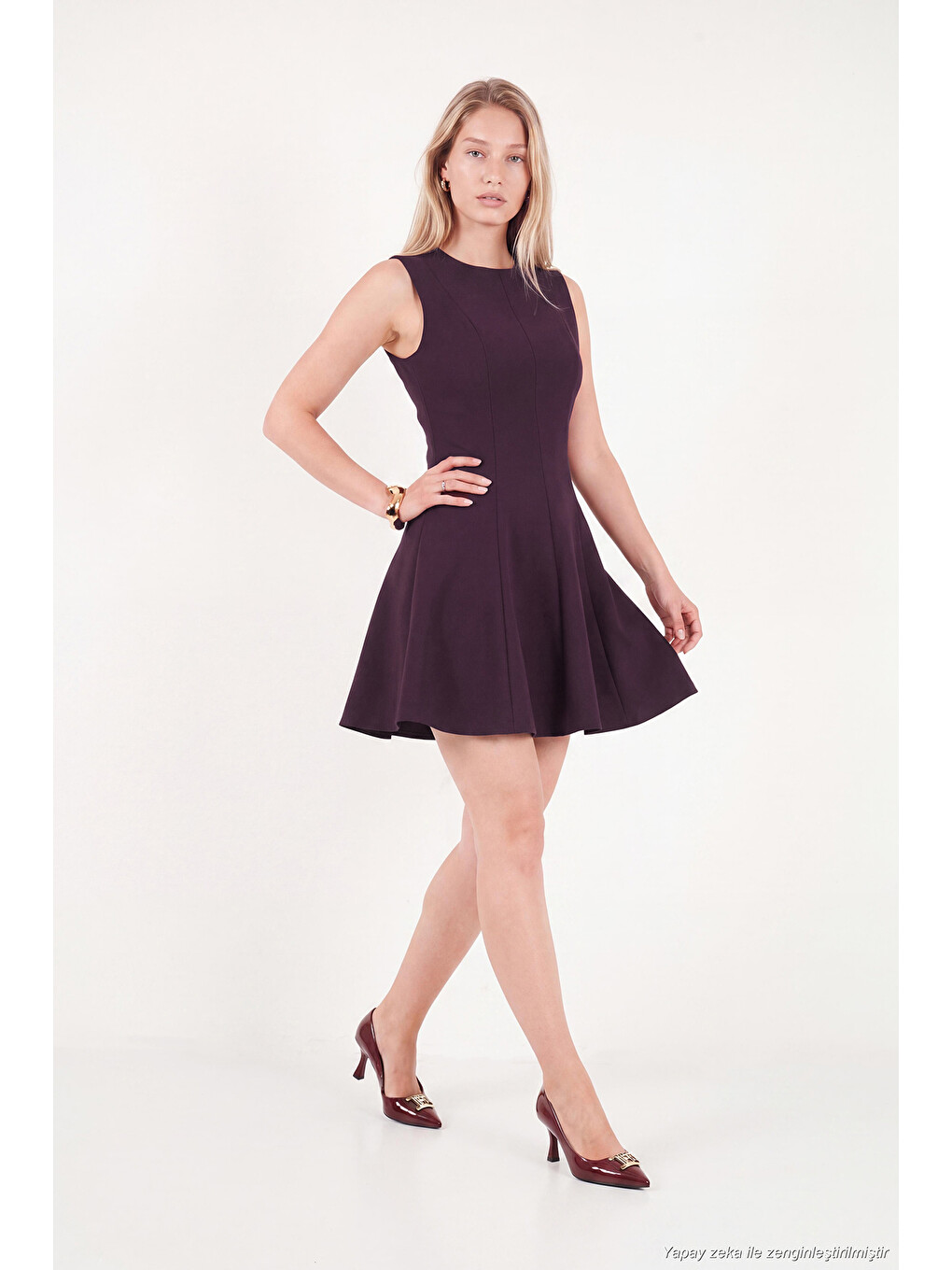 Mürdüm A Kesim Dikiş Detaylı Mini Boy Kadın Davet Elbise 6523003-3