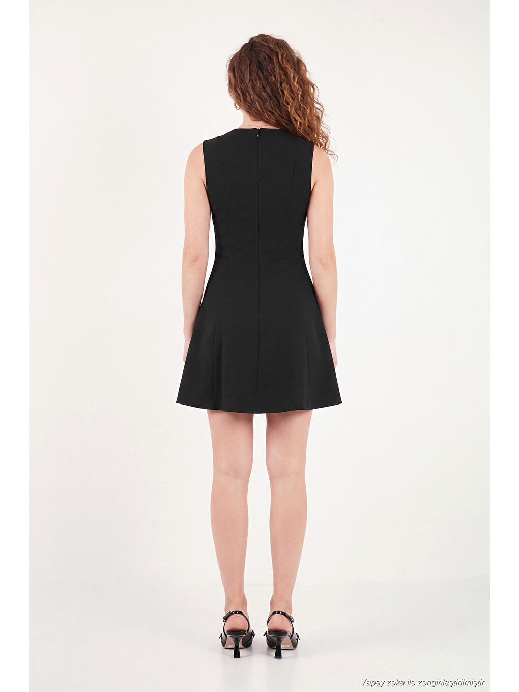 Siyah A Kesim Dikiş Detaylı Mini Boy Kadın Davet Elbise 6523003-6