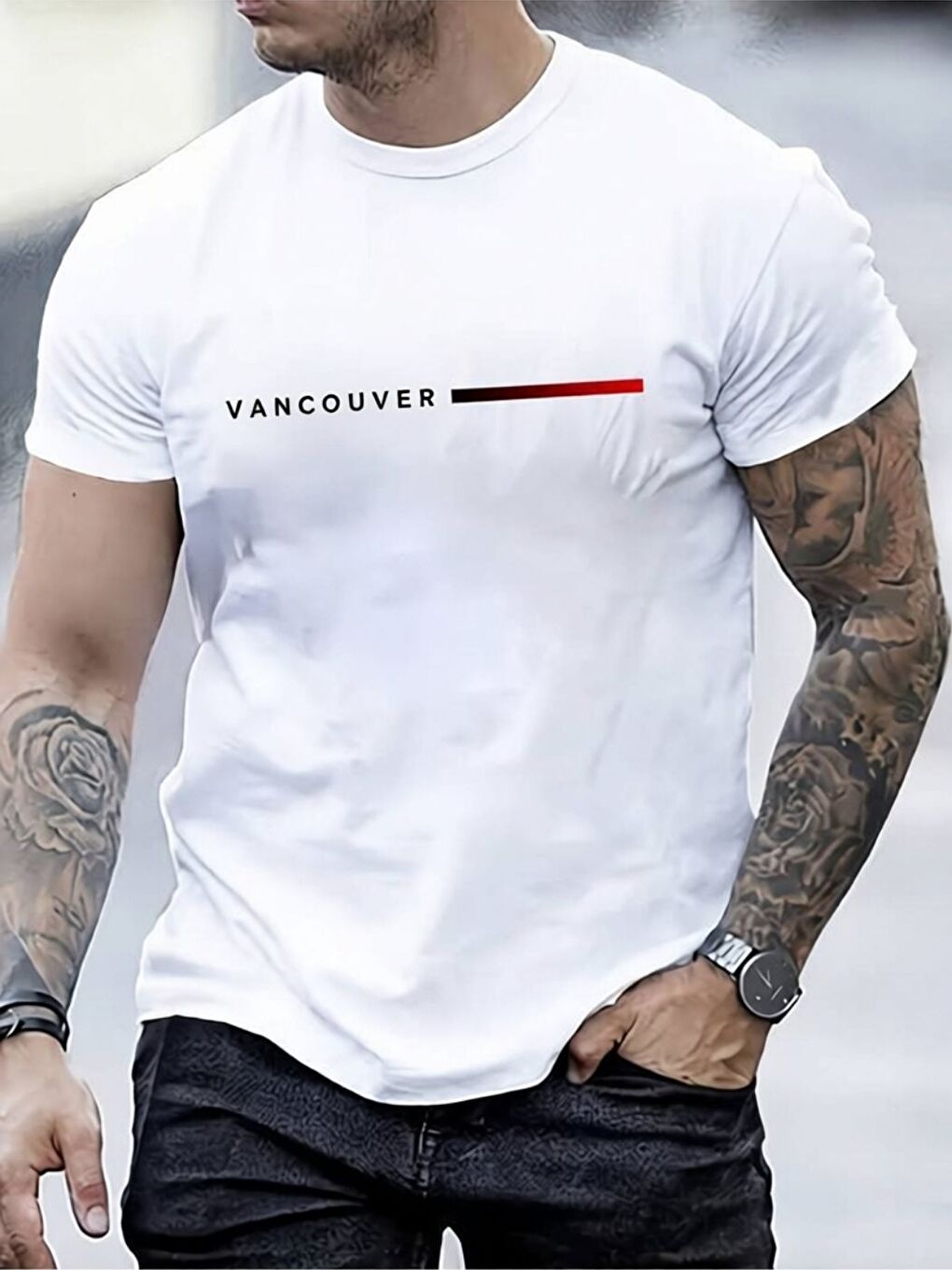 Beyaz Vancouver Baskılı Regular Tişört