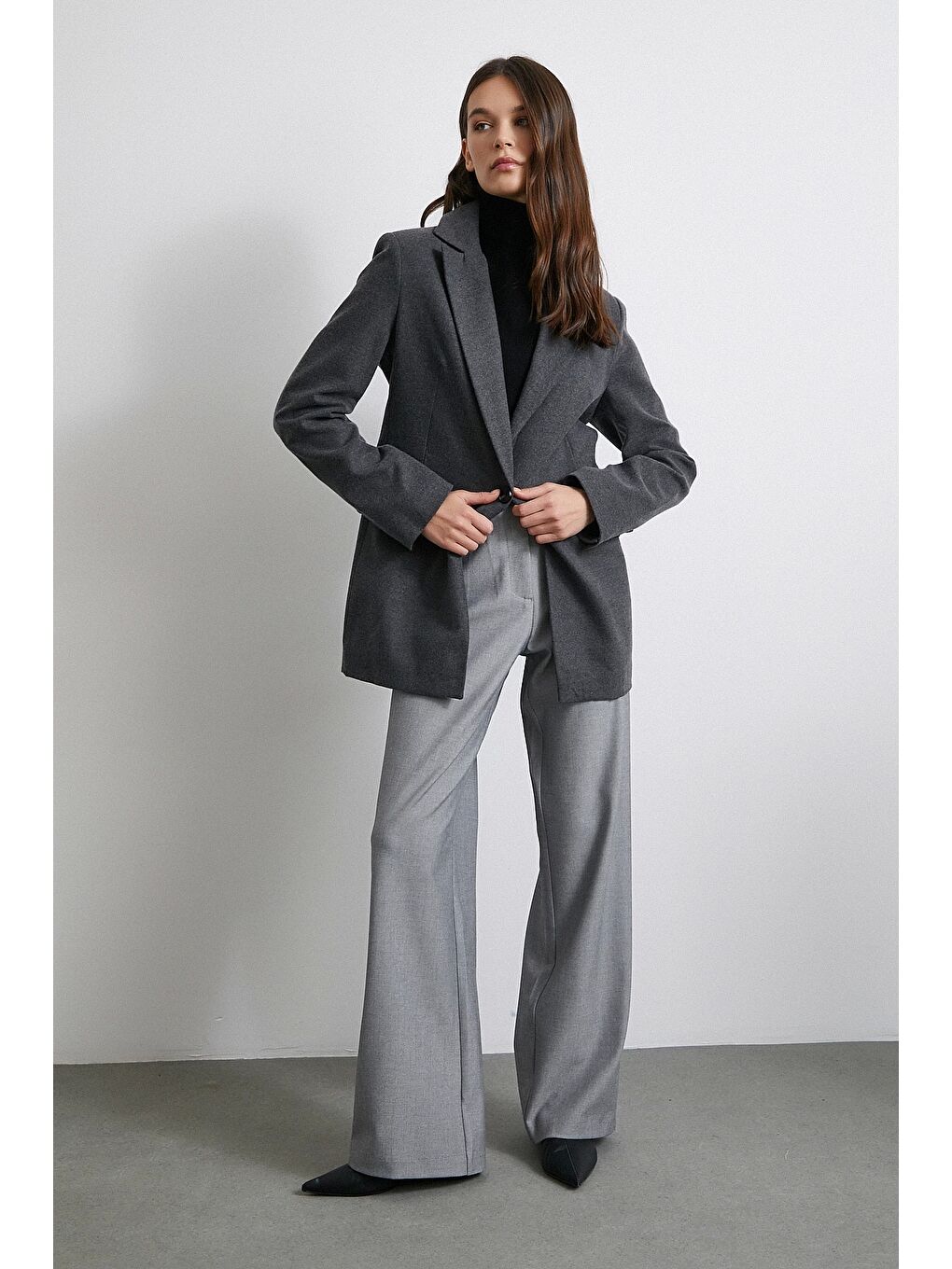 Yüksek Bel Geniş Paça Pantolon Gri