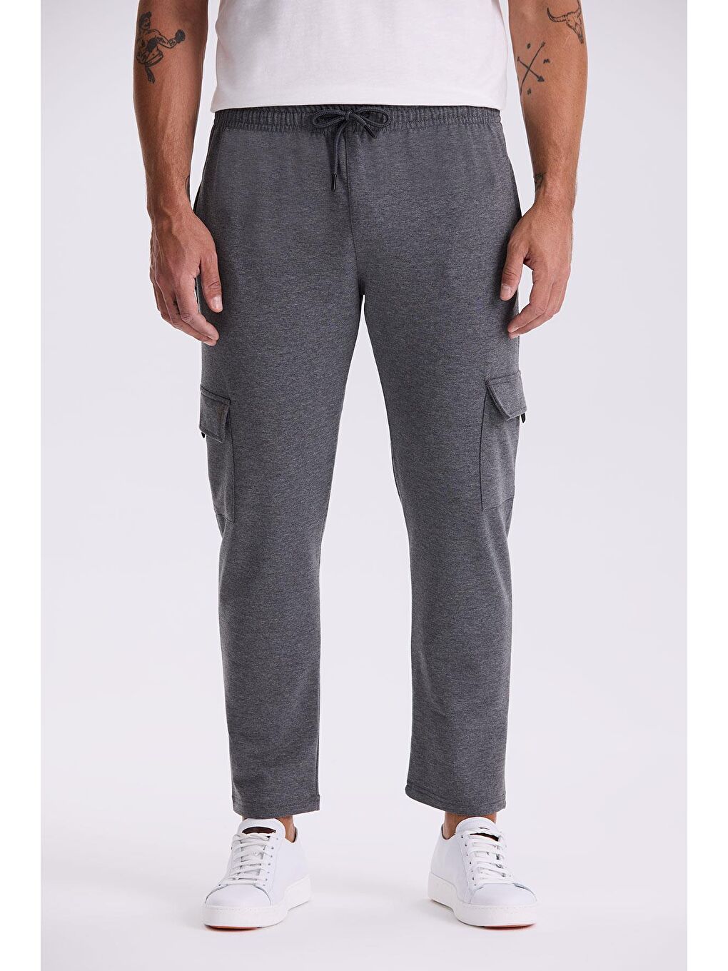 Antrasit Slim Fit Cepli Pamuklu Elastanlı Eşofman Altı