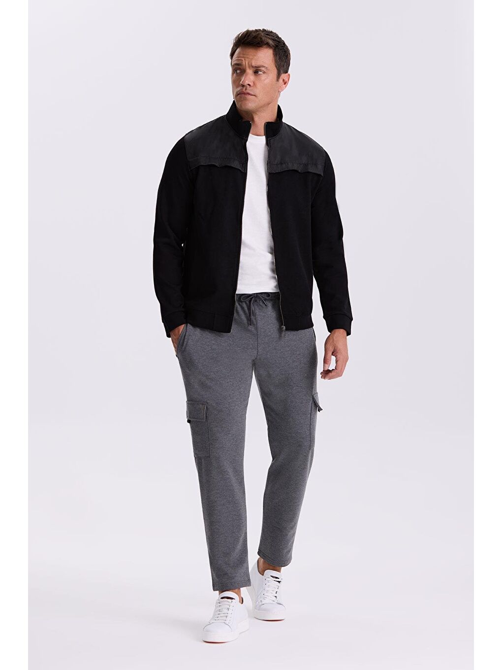 Antrasit Slim Fit Cepli Pamuklu Elastanlı Eşofman Altı-1