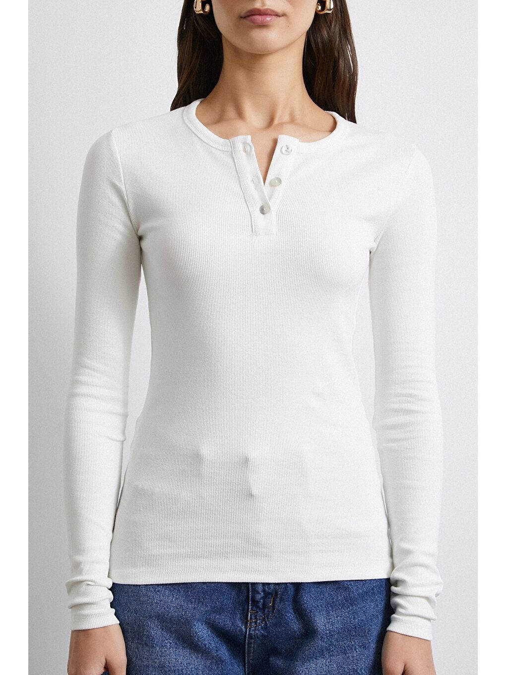 Patlı Düğmeli Bluz Beyaz-4