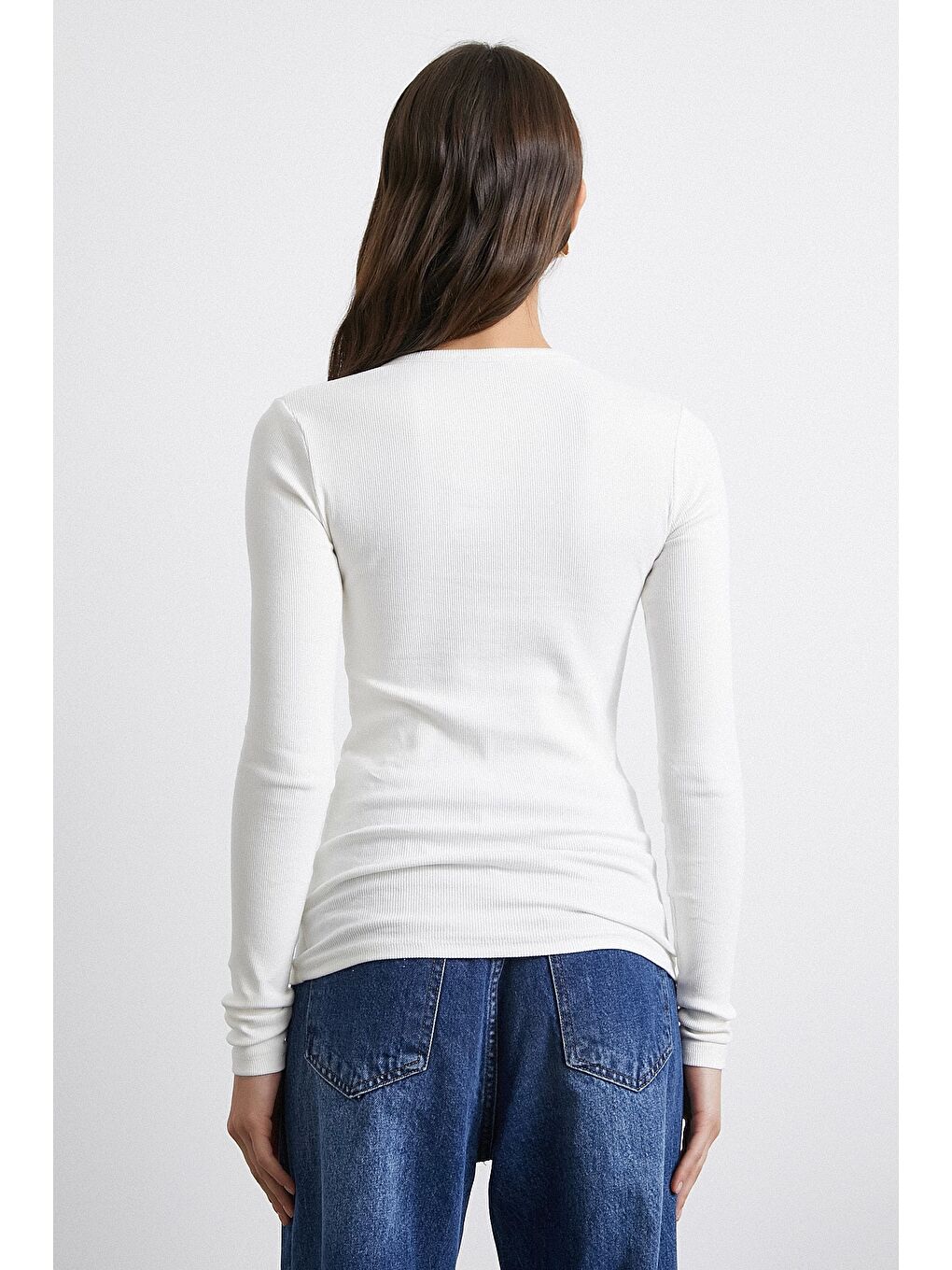 Patlı Düğmeli Bluz Beyaz-5