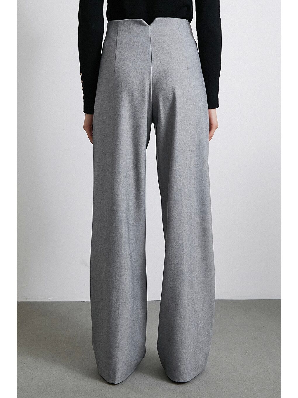 Yüksek Bel Geniş Paça Pantolon Gri-2