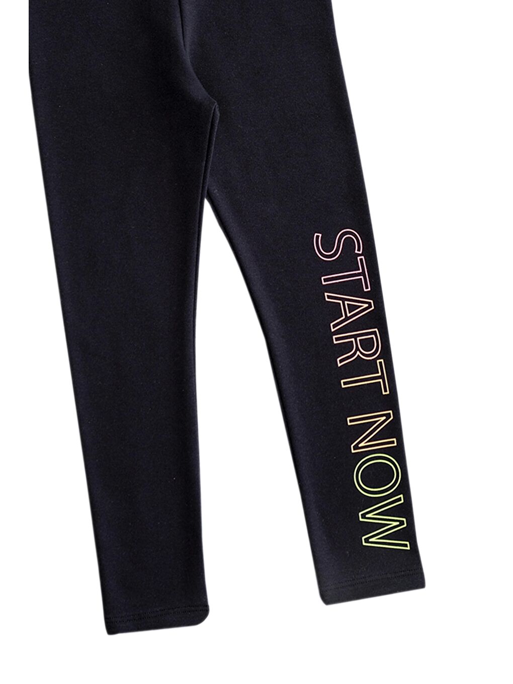 Siyah Kız Çocuk Start Now Baskılı Şardonlu Tayt-1