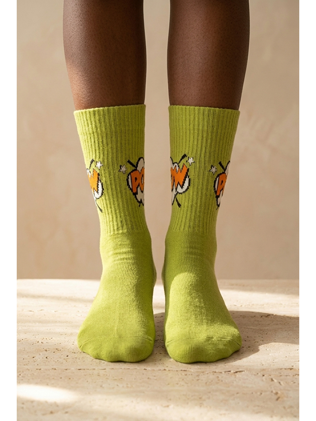 Unisex Desenli Yeşil Soket Çorap-1