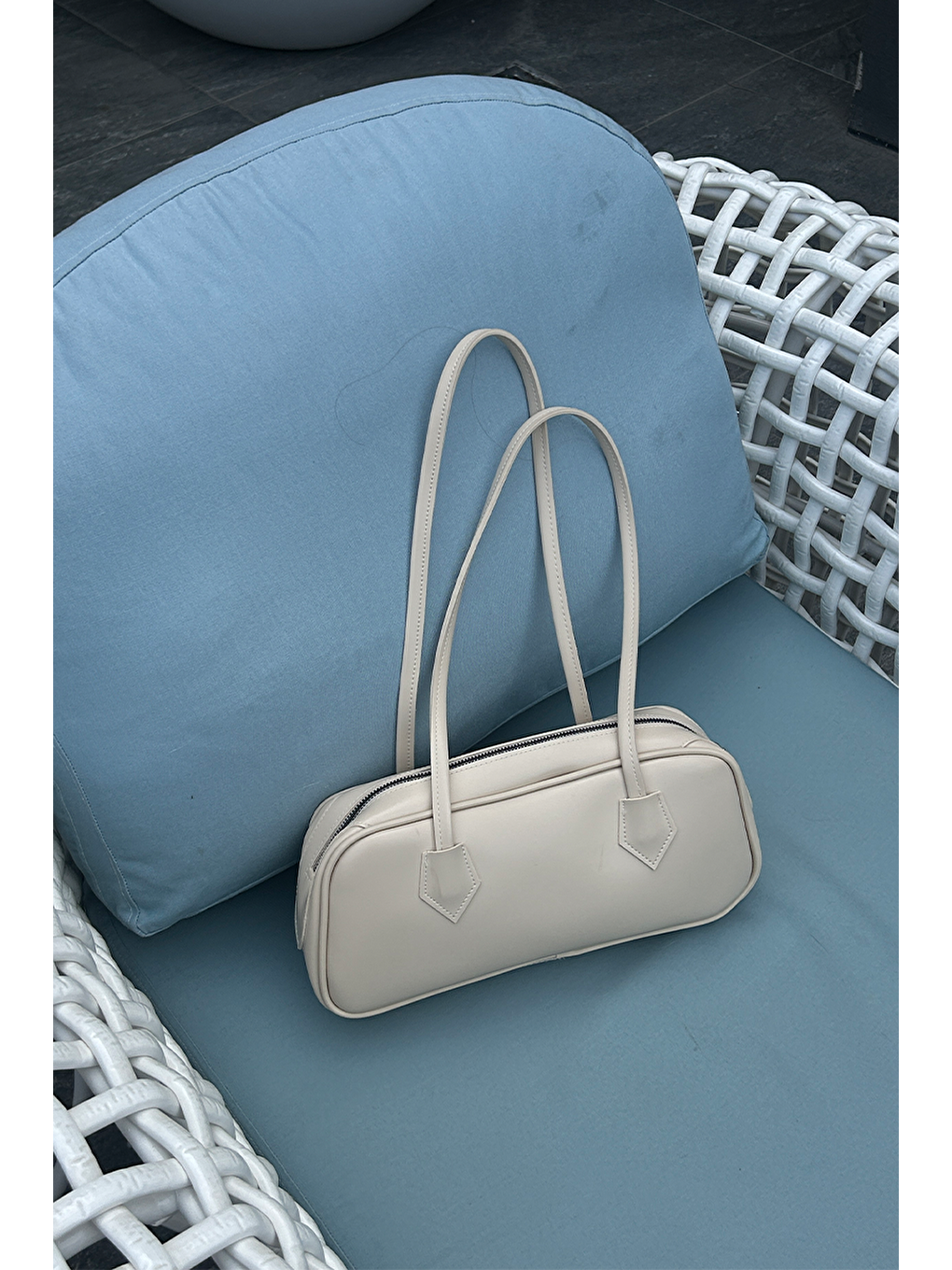 Ekru Boheme Vintage Baget Çanta Krem-8