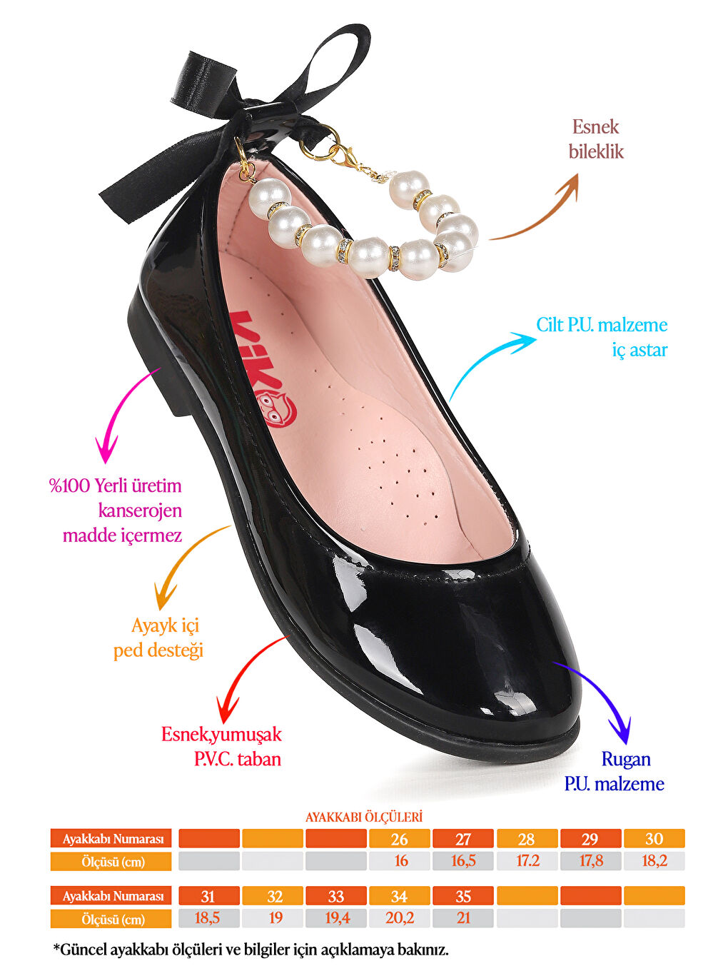 Siyah Blanch Rugan İncili Lastikli Kız Çocuk Babet Ayakkabı-1