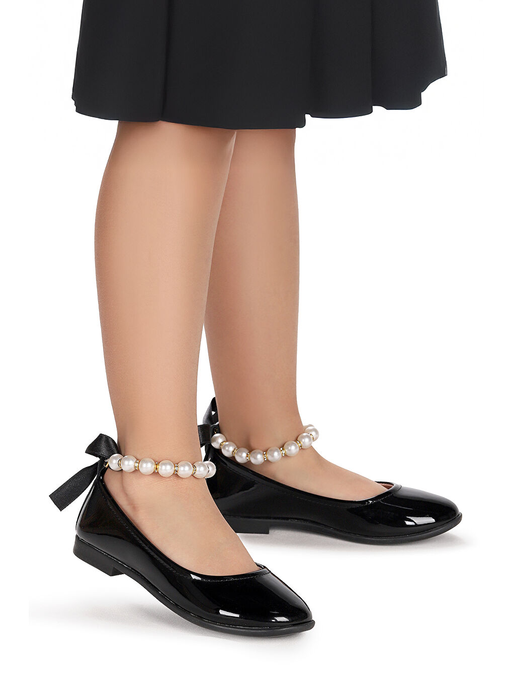 Siyah Blanch Rugan İncili Lastikli Kız Çocuk Babet Ayakkabı-2