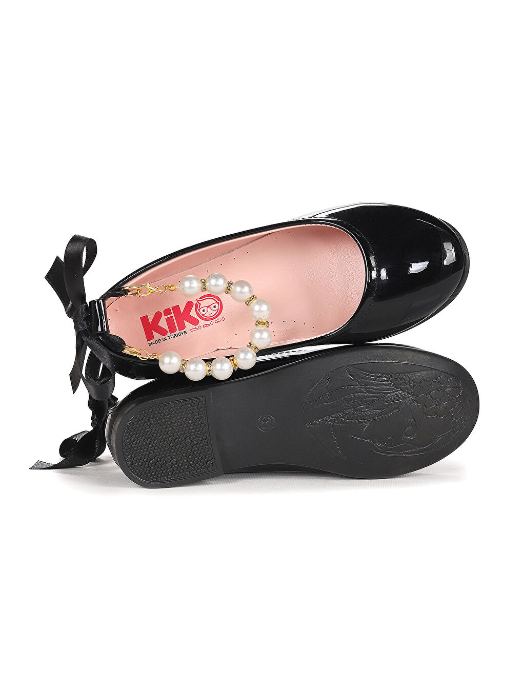 Siyah Blanch Rugan İncili Lastikli Kız Çocuk Babet Ayakkabı-4