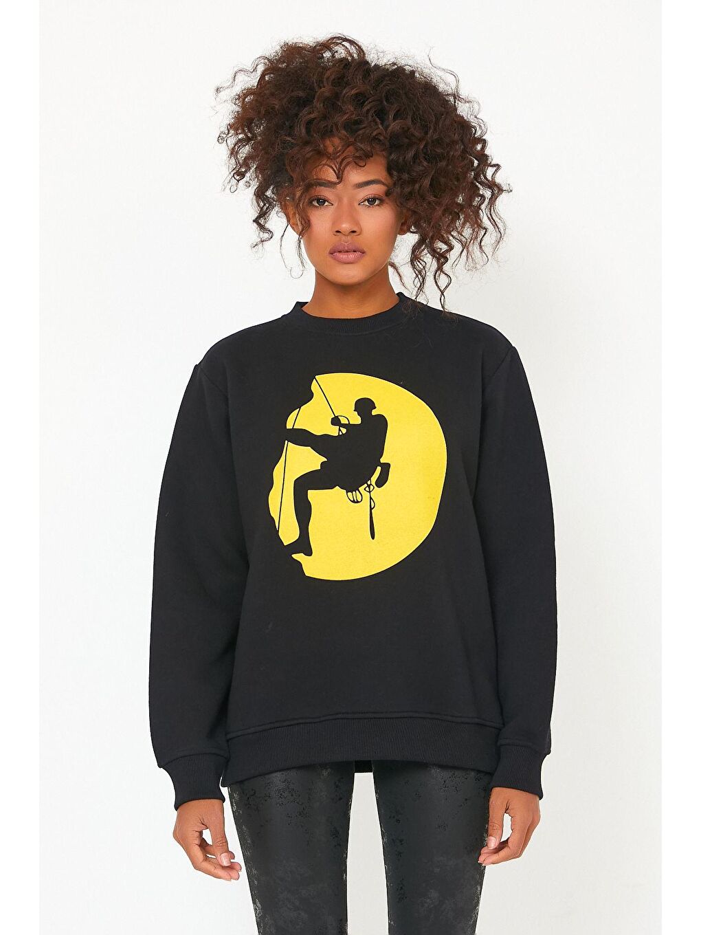 Siyah Store Kadın Sweatshirt Içi Polarlı Baskılı Oversize Outdoor Sweatshirt