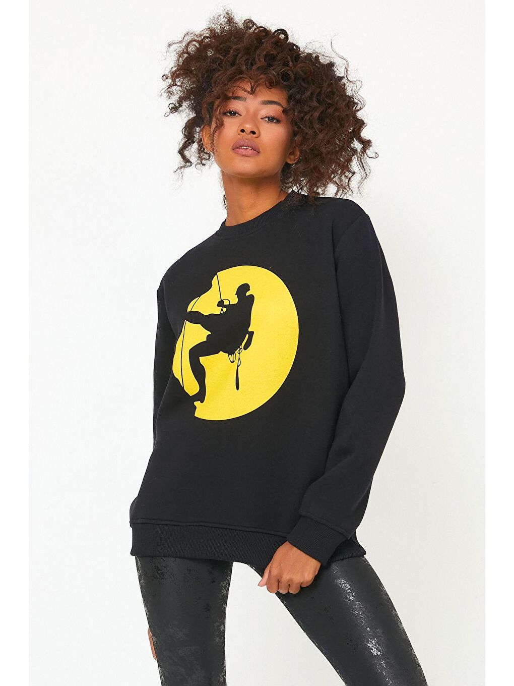 Siyah Store Kadın Sweatshirt Içi Polarlı Baskılı Oversize Outdoor Sweatshirt-2