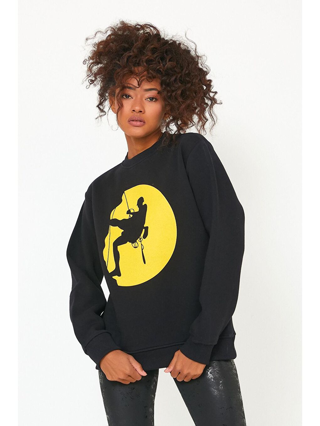 Siyah Store Kadın Sweatshirt Içi Polarlı Baskılı Oversize Outdoor Sweatshirt-3