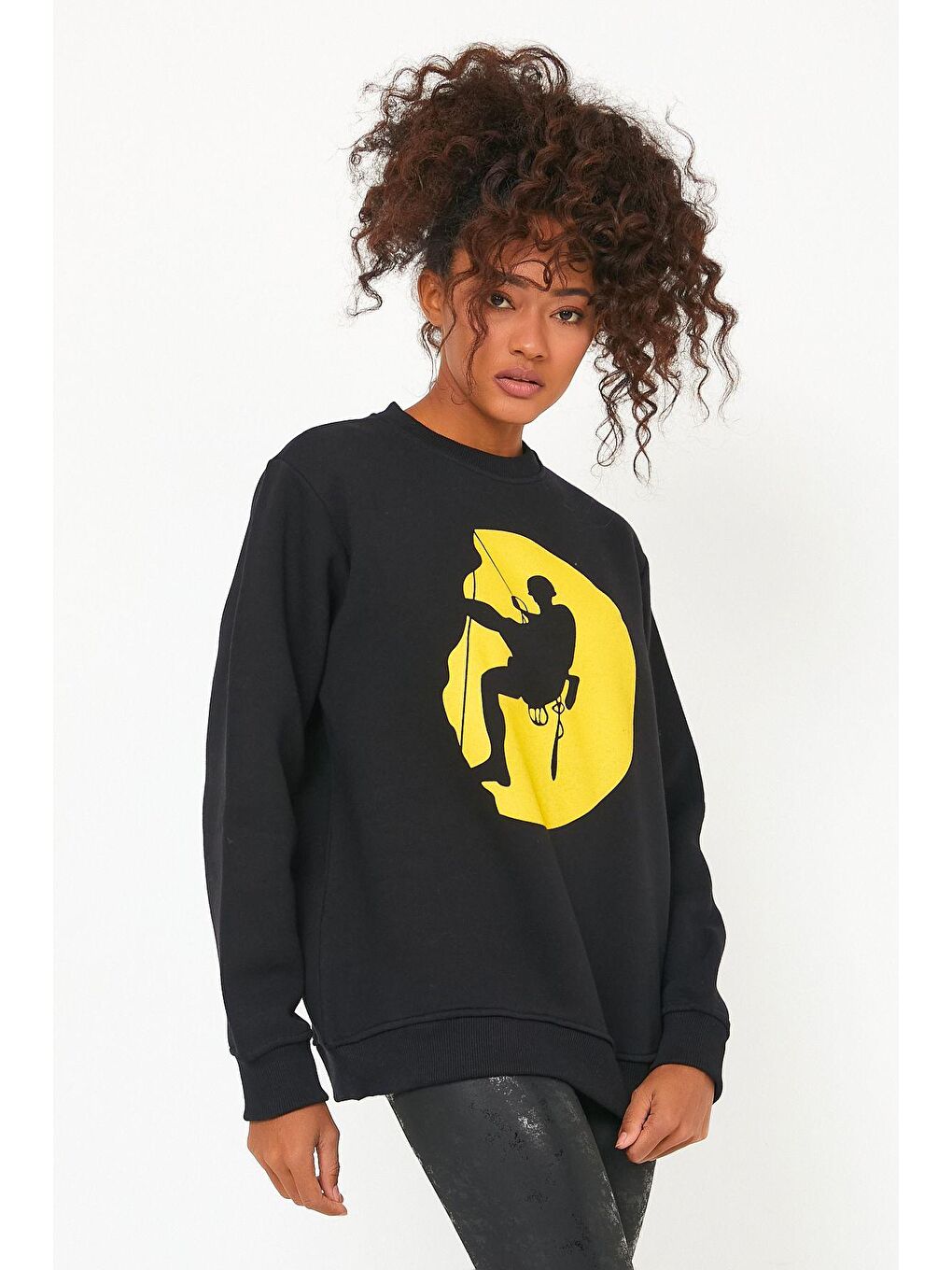 Siyah Store Kadın Sweatshirt Içi Polarlı Baskılı Oversize Outdoor Sweatshirt-4