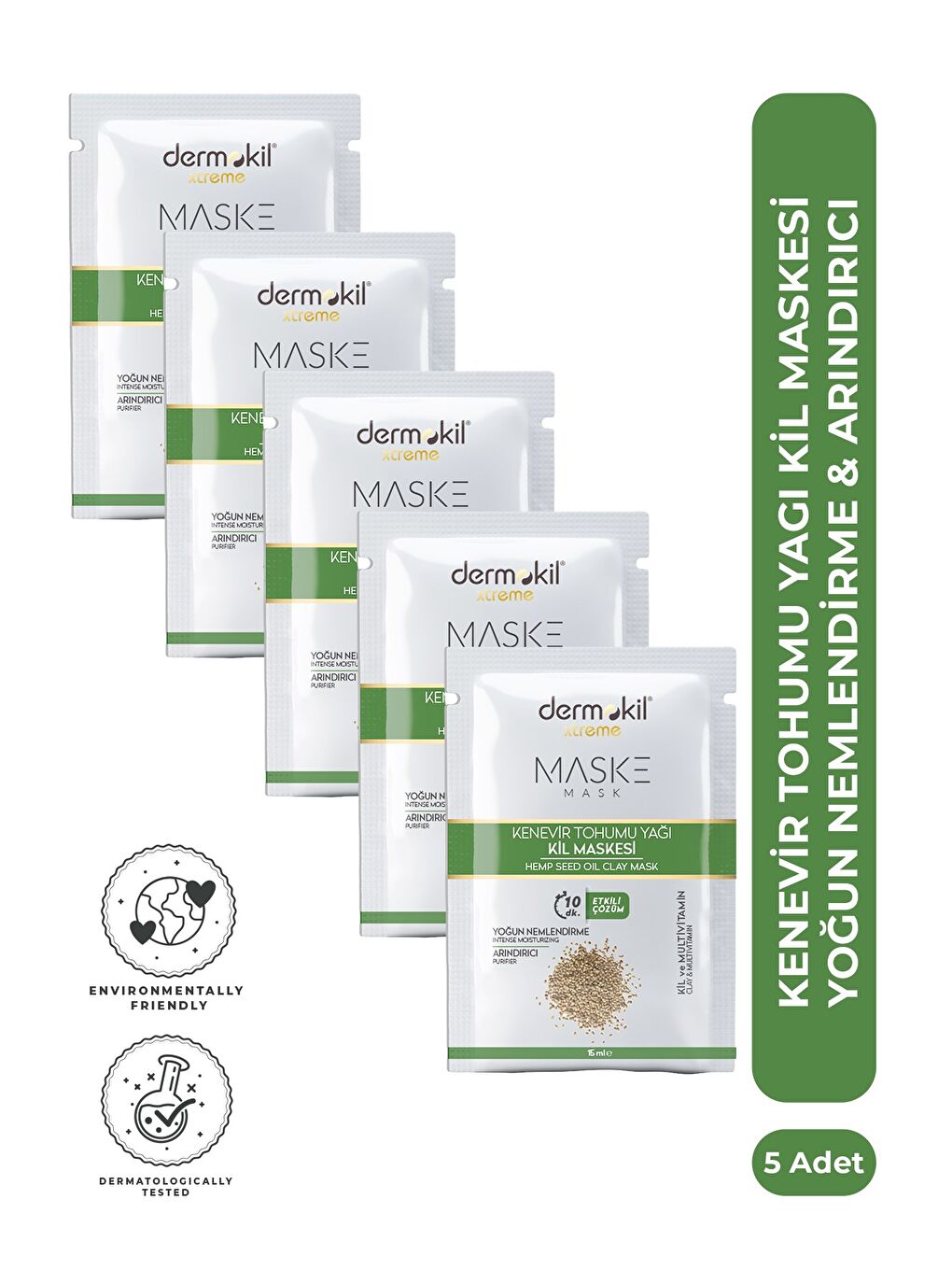 Yoğun Nemlendirici & Arındırıcı Kenevir Tohumu Yağlı Kil Maskesi 15 ml x 5 Adet