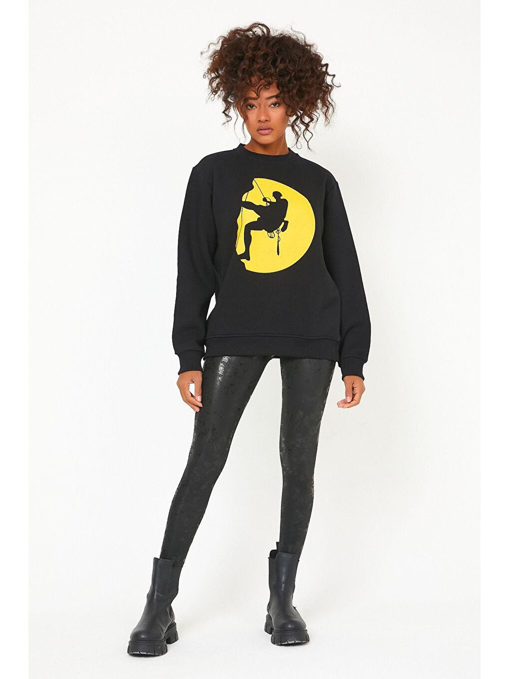 Siyah Store Kadın Sweatshirt Içi Polarlı Baskılı Oversize Outdoor Sweatshirt-5