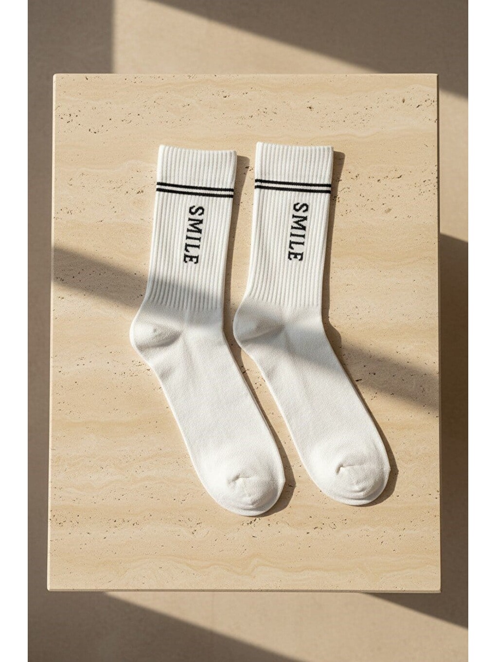 Siyah Unisex Smile Yazılı Soket Çorap-2