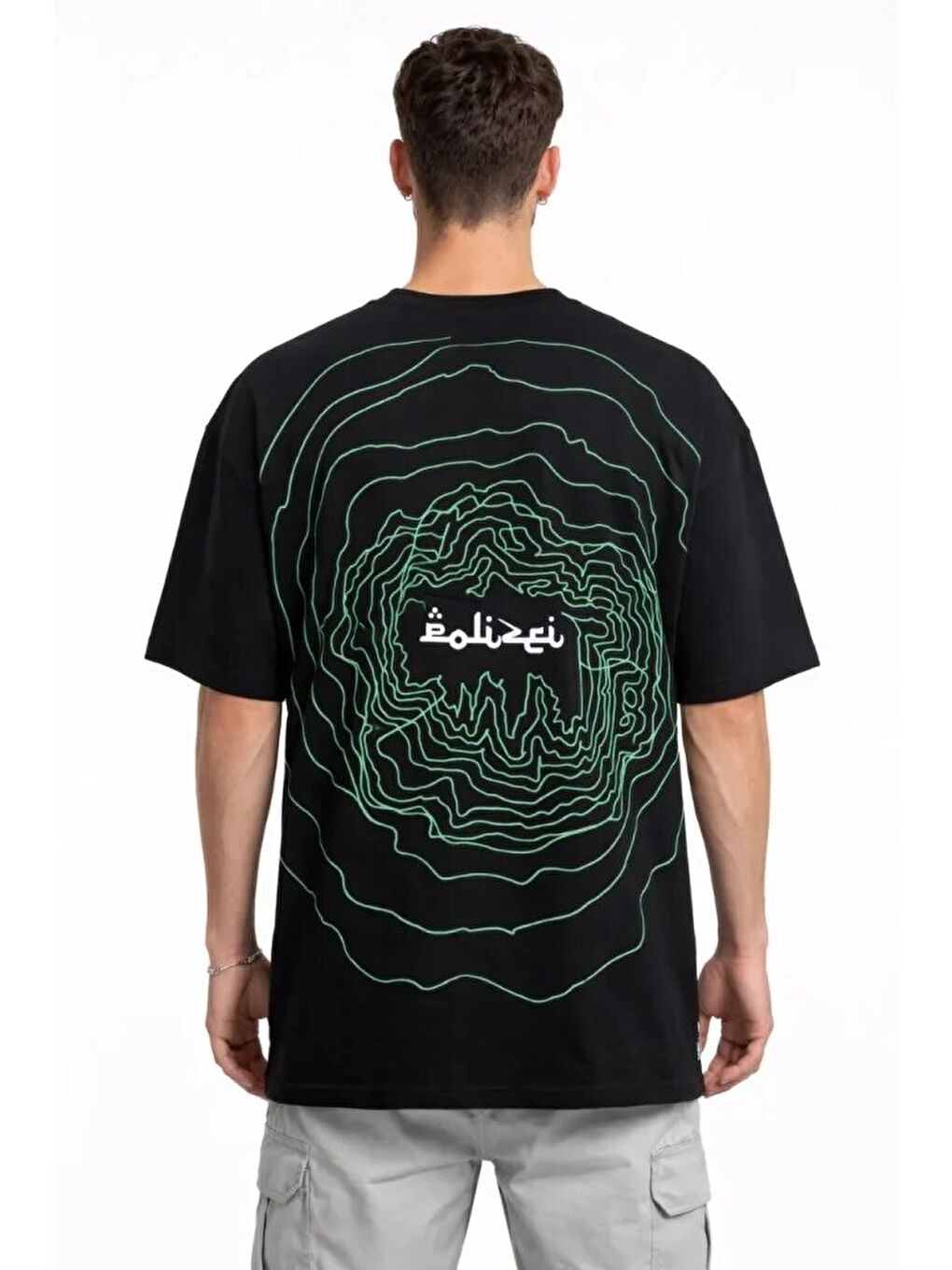 Siyah Erkek Bisiklet Yaka Baskılı Kısa Kollu Tişört Streetwear Günlük Basic Pamuklu Tişört