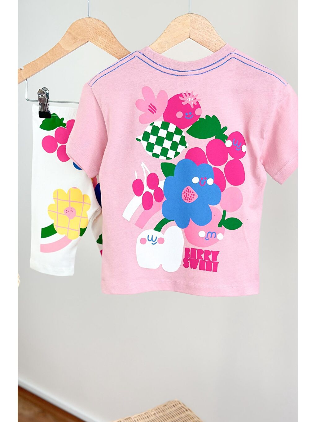 Kız Çocuk Pamuklu Pembe Baskılı T-Shirt Ve Tayt Alt Üst Takım-4