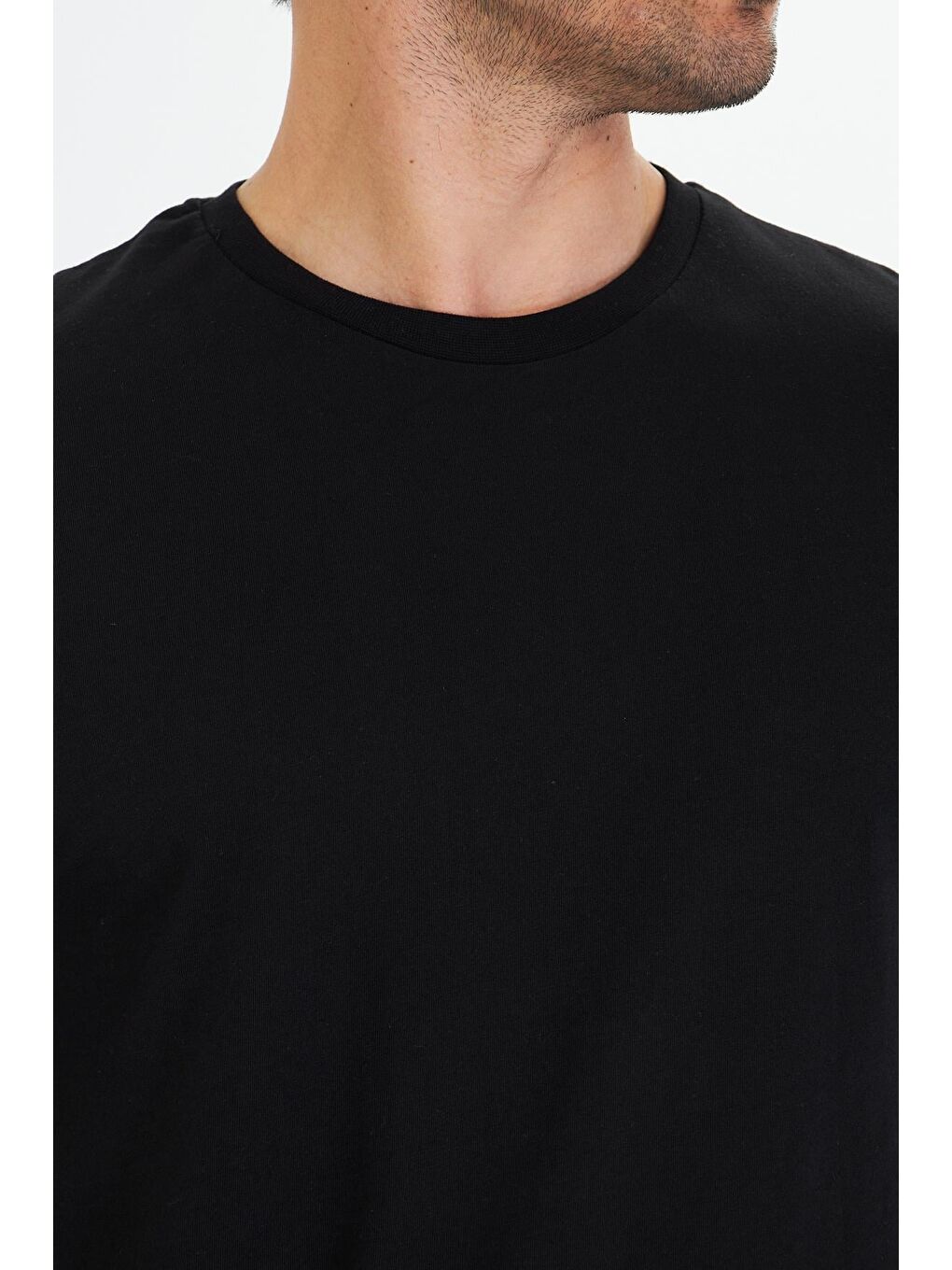 Erkek Büyük Beden Pamuklu Bisiklet Yaka Tişört Siyah 5014B-S-7