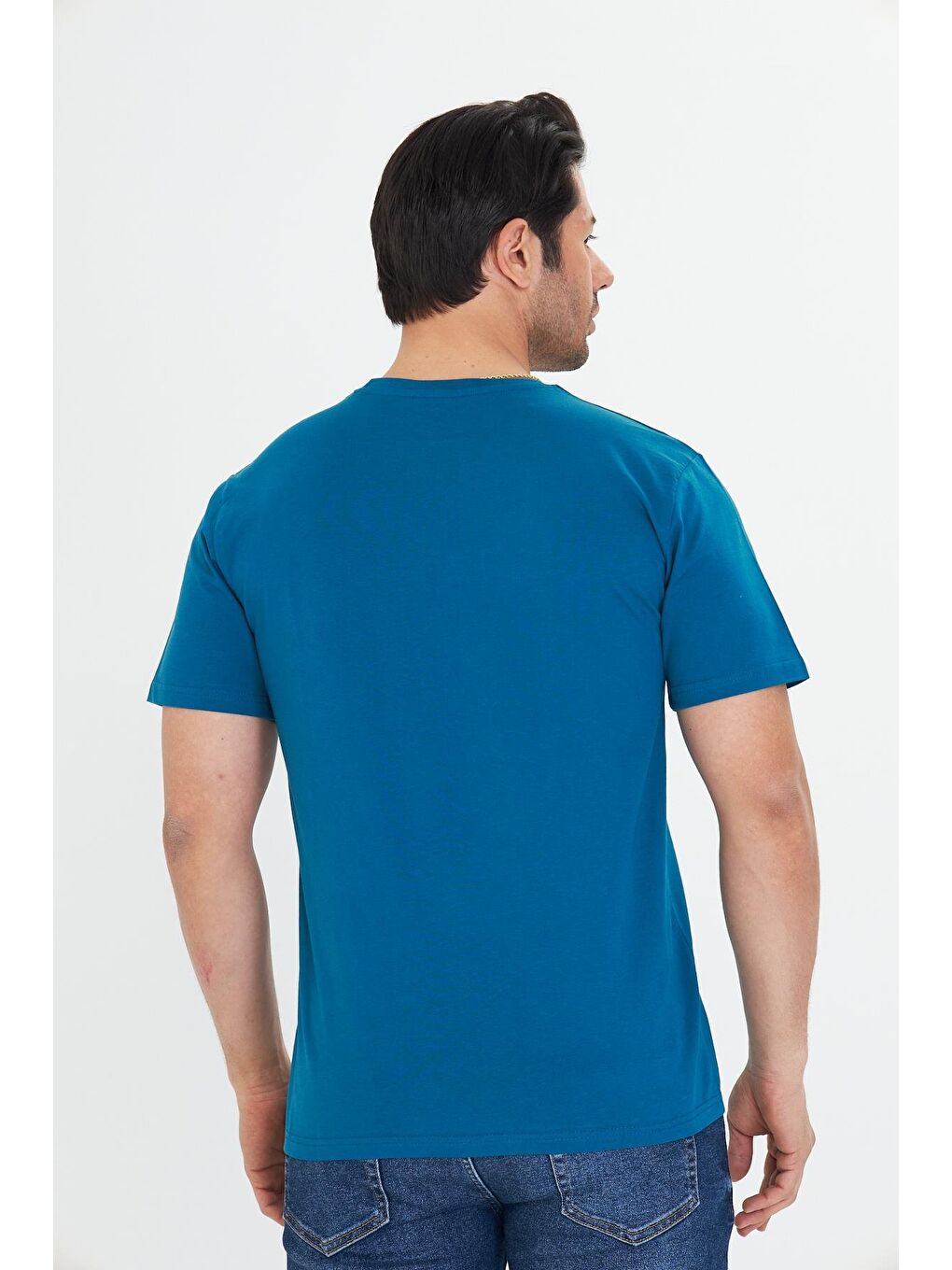 Erkek Büyük Beden Pamuklu Bisiklet Yaka Tişört Mavi 5014B-M-5