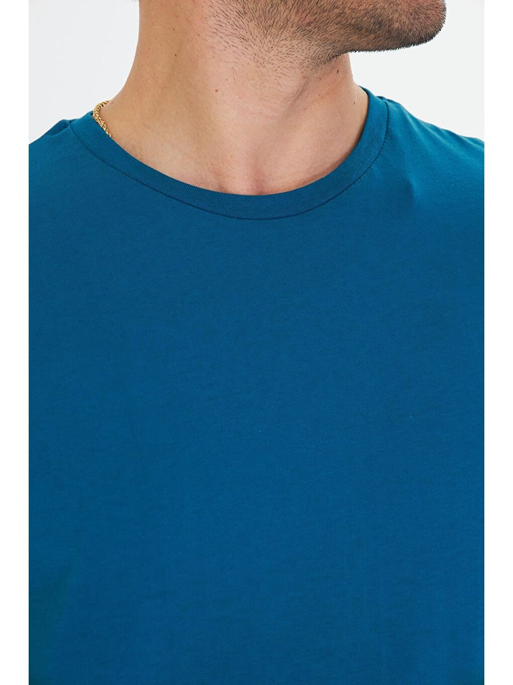 Erkek Büyük Beden Pamuklu Bisiklet Yaka Tişört Mavi 5014B-M-6
