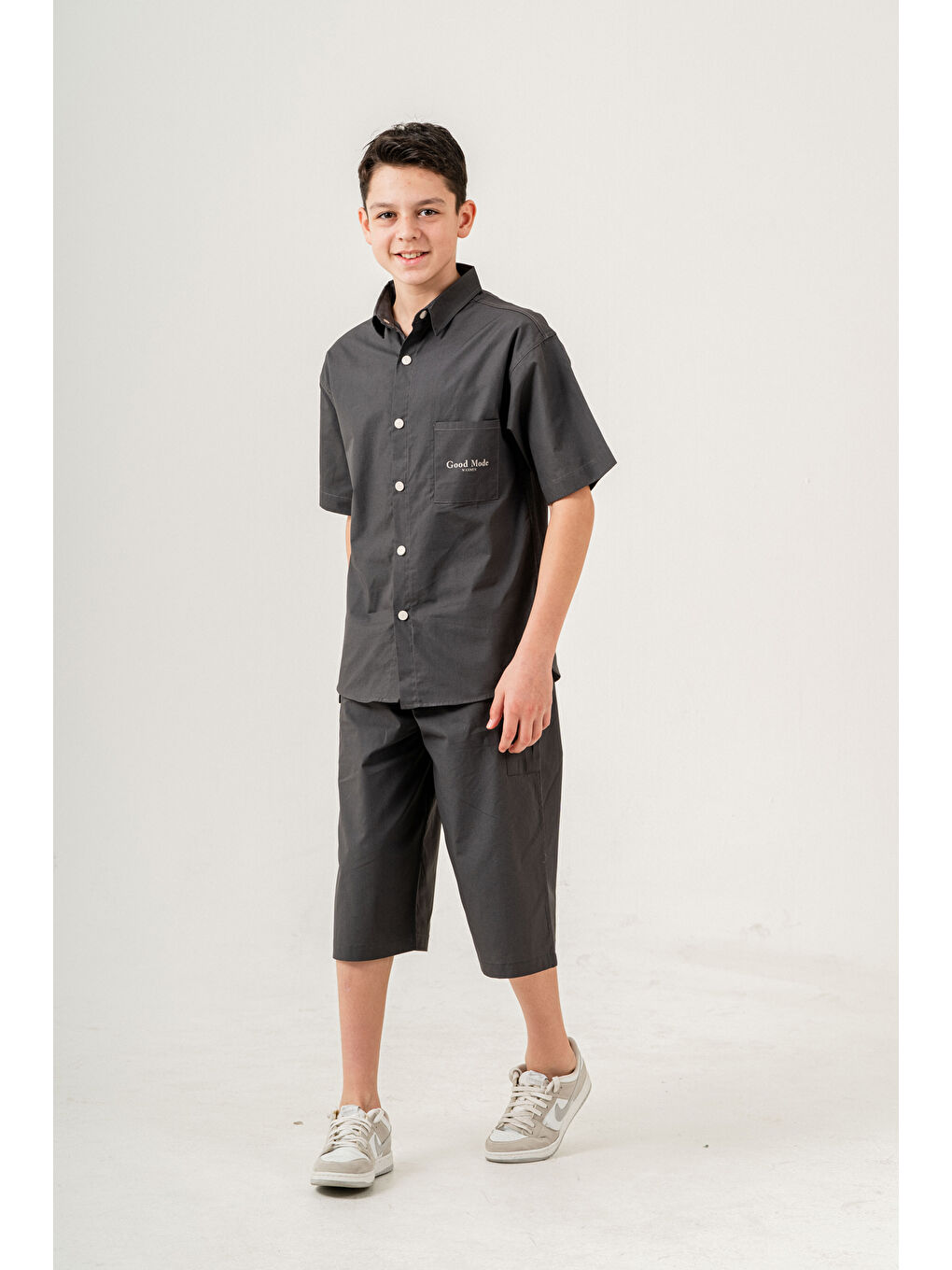Gri Erkek Çocuk 2'li Takım (Gömlek+Bermuda Pantolon) P1081