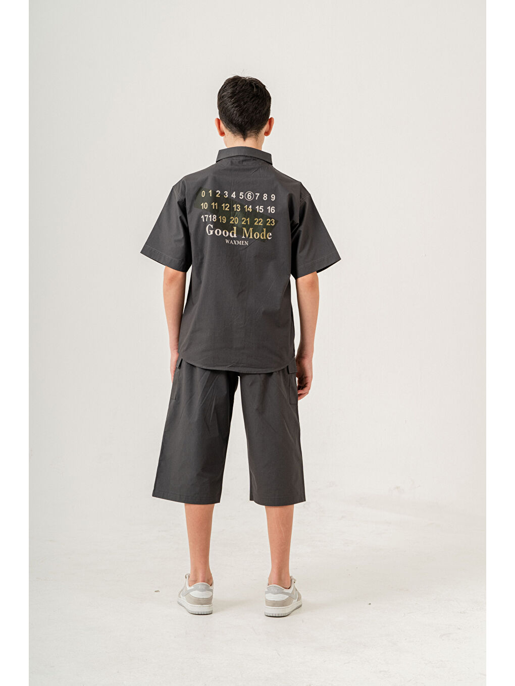 Gri Erkek Çocuk 2'li Takım (Gömlek+Bermuda Pantolon) P1081-1