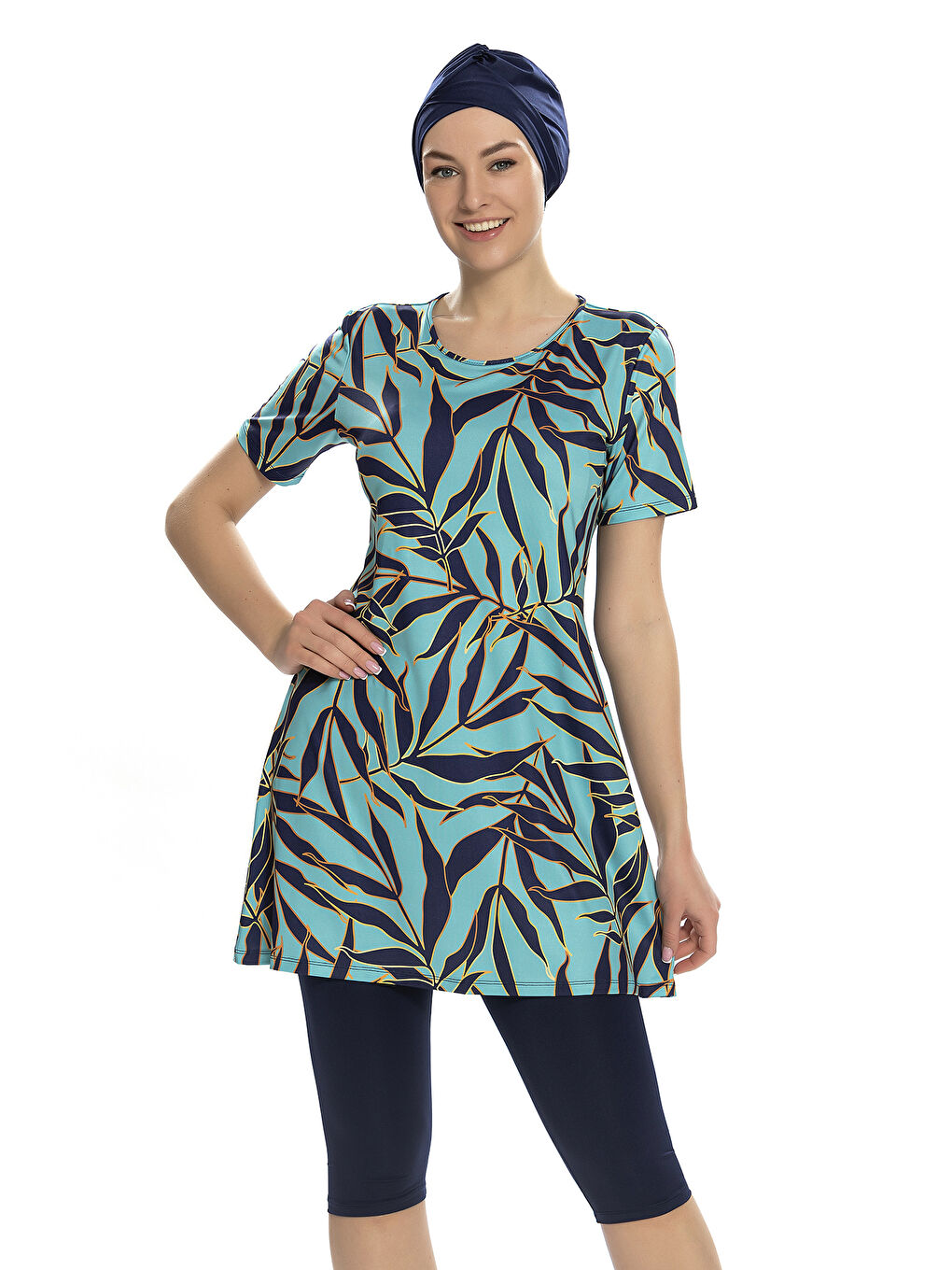 Kısa Kollu Yarı Kapalı Mayo 201-503 Lacivert-3