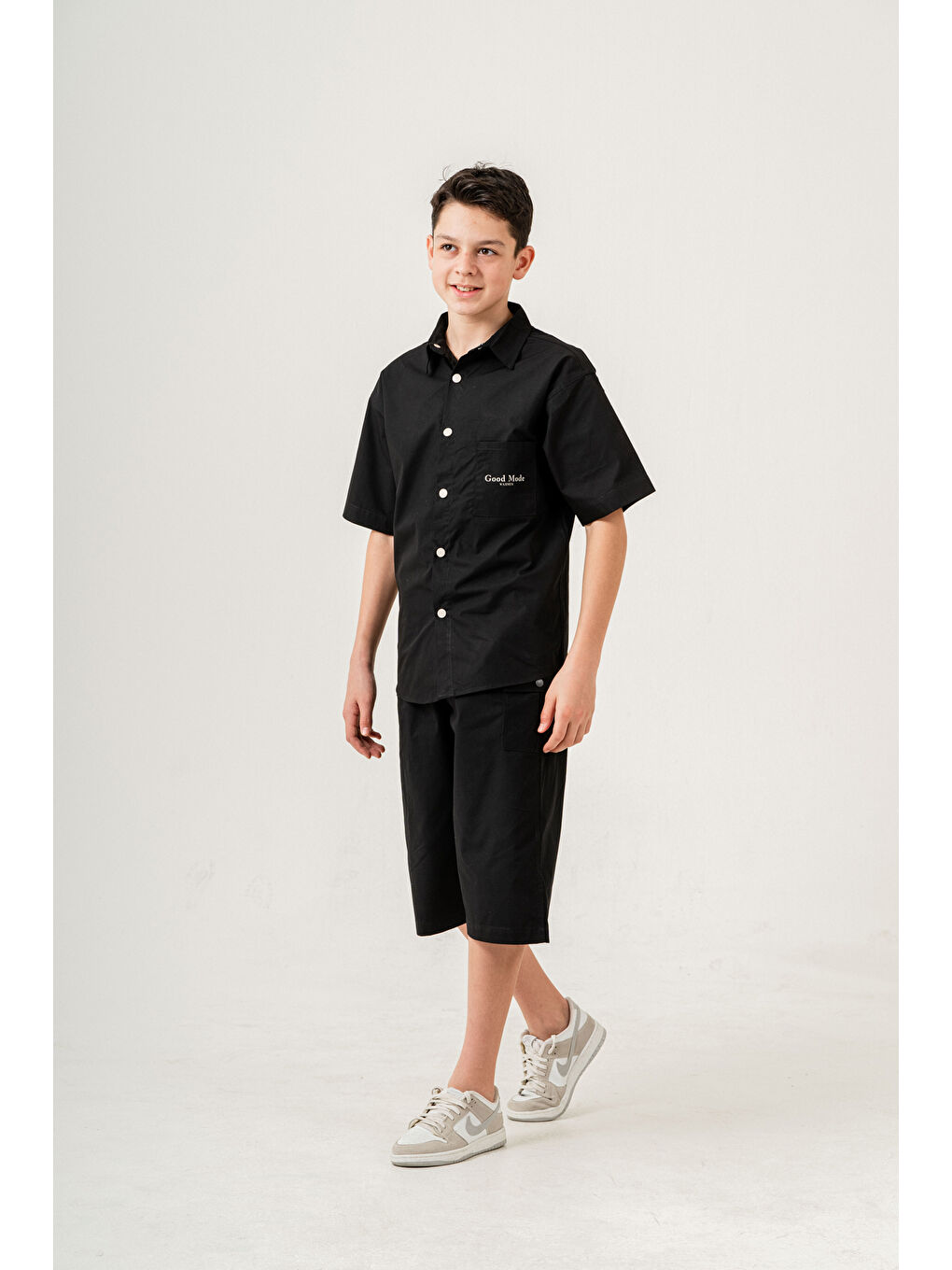 Siyah Erkek Çocuk 2'li Takım (Gömlek+Bermuda Pantolon) P1081