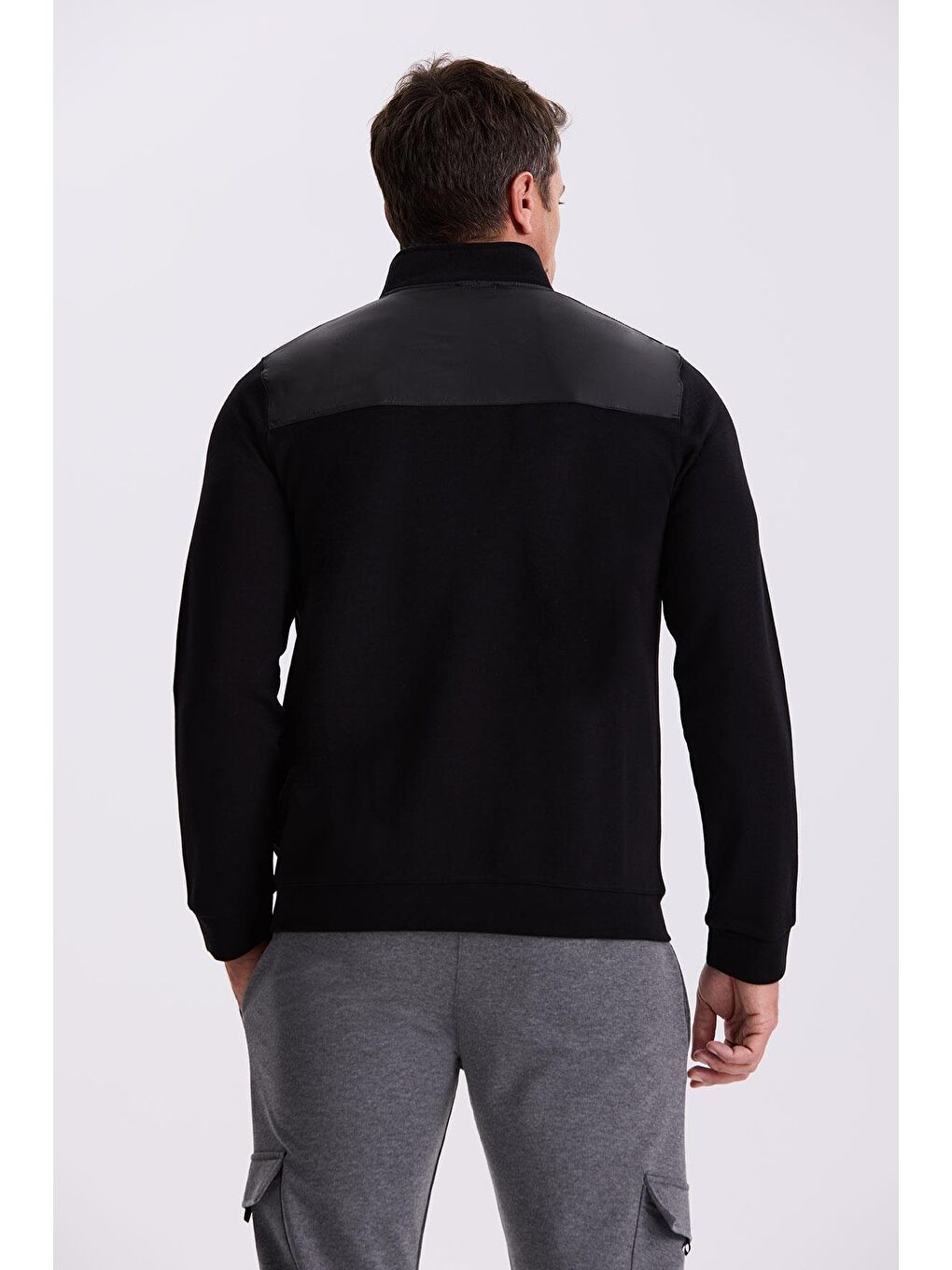 Siyah Slim Fit Fermuarlı Pamuklu Elastanlı Eşofman Üstü-3